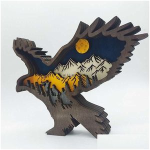 Arts and Crafts 3D Laser Cut Bird Eagle Craft Wood Material Home Decor Gift Art Forest Animal Table Decoration Statues Drop Delivery Dhjld