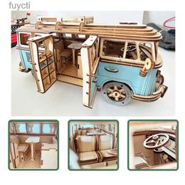 Arts et artisanat Puzzle en bois 3D Bus rétro camping-car de style européen modèle de voiture assemblé bricolage capacité pratique cultiver des jouets pour enfants cadeau pour garçon et fille YQ240119