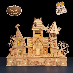 Arts et artisanat 3D en bois Halloween maison hantée Puzzles en bois créatif lumière Puzzle assemblage bricolage artisanat modèle de construction Kit jouets pour adultes enfants YQ240119