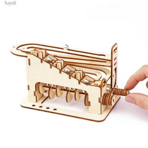 Arts et artisanat 3D en bois marbre course Puzzle jouets enfants boule de fer assemblage de piste mécanique modèle de Construction pour construire bricolage Montessori Puzzle YQ240119