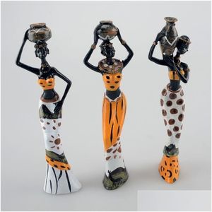 Arts et artisanat 3pcs / lot 6x5x20cm femme africaine Personnes Ornements Accessoires de décoration maison Statue d'artisanat 210414 Drop livraison Home Ga Dhukx