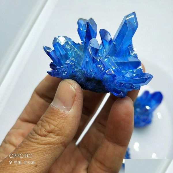 Arts And Crafts 4050G Très Beau Fantôme De L'ange Bleu Aura Cristal Foule Quartz Naturel Minéraux Pierre Décoration Pour La Maison Mineur Dhaz6