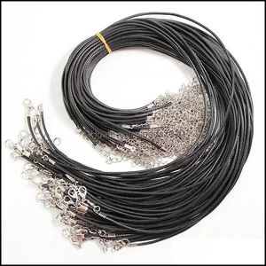 Artes y artesanías 45 cm 60 cm negro 1,5 mm 2,0 mm cuerda de cera cadenas de cierre de langosta para collar cordón joyería colgante cordones haciendo deportes2010 dgk