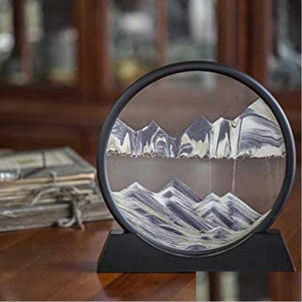 Arts And Crafts 7 / 12Inch Moving Sand Art Picture Round Glass 3D Deep Sea Sandscape In Motion Display Flowing Frame Q0525 Drop Delive Dhjf6