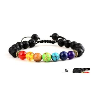 Kunst en ambachten 7 chakra armband mannen vrouwen zwarte lava genezing nce reiki gebed natuursteen kralen yoga etherische oliediffuser druppel dhqcv