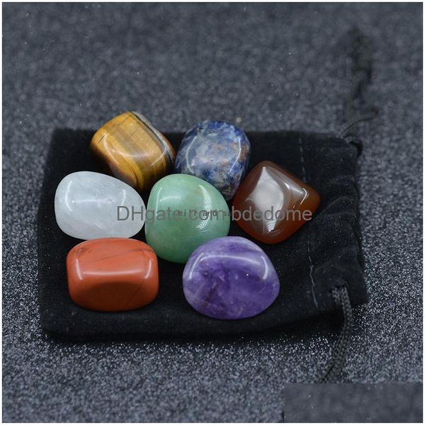 Arts et artisanat 7pcs / set énergie 7 chakra pierre naturelle oeil de tigre améthyste agate culbutée perle de yoga de quartz pour la décoration de guérison maison D Dhcdo