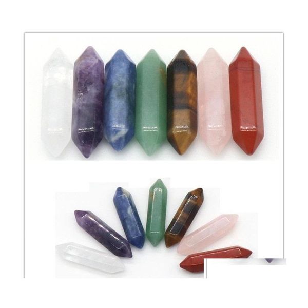 Arts et artisanat 7 pièces/ensemble Reiki pierre naturelle hexagone prisme roche Quartz Yoga méditation énergie perle pour Chakra guérison décoration Dro Dh9Ar