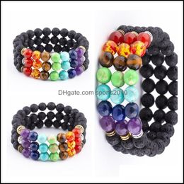 Arts Et Artisanat 8Mm Pierre De Lave Reiki 7 Chakra Perlé Strand Bracelet Diy Aromathérapie Huile Essentielle Diffuseur Bracelets Pour Sports2010 Dhm1M