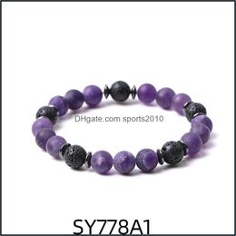 Arts et artisanat 8 mm perles de pierre d'améthyste mate hématite bracelets de brin de lave pour femmes hommes yoga bouddha énergie bijoux sports2010 Dhu01