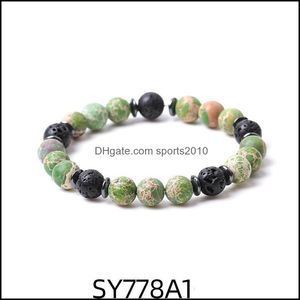 Arts et artisanat 8 mm vert mat perles de pierre impériale hématite brin de lave bracelets pour femmes hommes yoga bouddha énergie sports2010 Dhukh