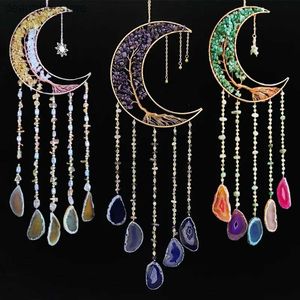 Kunst- en ambachten aate droomvanger natuurlijk 7 chakra kleur Emstone livin kamer decoratie wind chime muur decor maan em dream catcher l49