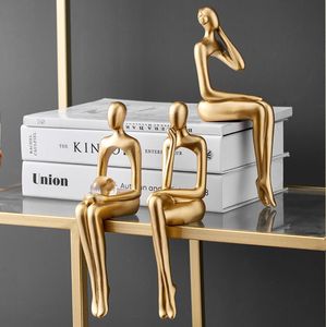 Kunst en ambachten abstract hars standbeeld gouden miniaturen moderne huizendecoratie boekenplank accessoires kerstcadeaus