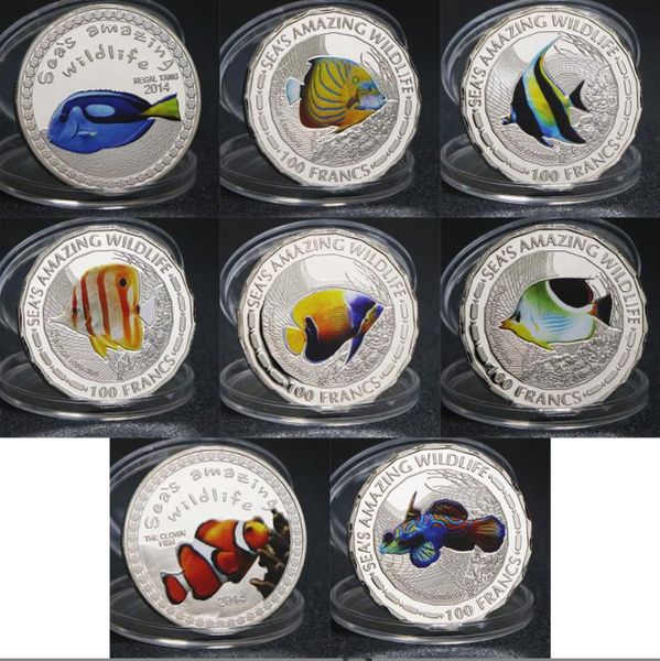Arts et artisanat pièces commémoratives de poissons tropicaux africains pièces d'or et d'argent de la marine