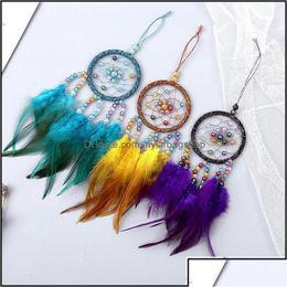 Kunst- en ambachten kunst- en ambachten handleiding Dreamcatcher Wind Chime Feather Bead Round Aeolian Bells Home Furning Decoratieve snuisterijen Dhizy