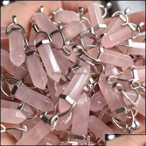 Arts and Crafts Arts and Crafts Natural Stone Rose Quartz Shape Charms Point Chakra Hangers voor sieraden maken groothandel druppel deliv DHWML