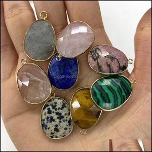 Arts and Crafts Arts Gifts Home Garden 18x25mm Natural Crystal Stone Charms Oval Green Rose Quartz Hangers Gold Edge Tren Dhdsl