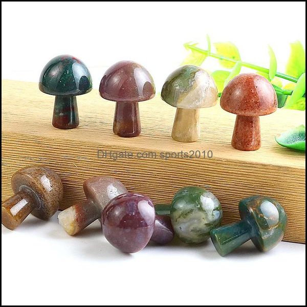 Arts Et Artisanat Arts Cadeaux Maison Jardin 20Mm Inde Agate Mini Champignon Plante Statue Pierre Naturelle Sculpture Décoration C Dhssw