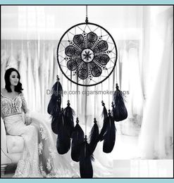 Kunst- en ambachten kunst geschenken Home Garden Black Dreamcatcher Handgemaakte Wind Chimes Room Diy Hangende hangers Feather Bead Dream Catch7888156