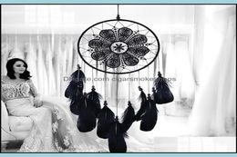 Arts et artisanat Cadeaux d'art Maison Jardin Attrape-rêves noir Carillons éoliens faits à la main Chambre Bricolage Pendentif suspendu Plume Perle Dream Catch1754588