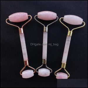 Kunst- en ambachten kunst geschenken Home Garden Natural Quartz Crystal Stone Canved Rose Beauty Roller Masr For Face Neck Mas Slimming Tool Drop D