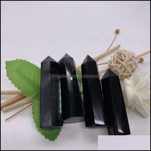 Kunst- en ambachten kunst geschenken Home Garden Natural Obsidian Quartz Black Crystal Tower Stone Mineral Chakra Healing Wandsreiki Energy Six-Sid