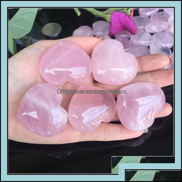 Arts et artisanat Cadeaux d'art Maison Jardin Quartz Rose Naturel en Forme de Coeur Cristal Sculpté Palm Amour Guérison Pierres Précieuses Amant Gife Pierre Gemmes Dro