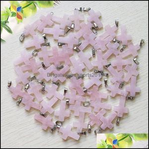 Arts et artisanaux Cadeaux d'arts du jardin maison Rose Quartz Crystal Heart Star Cross Natural Stone Charms Pendants pour collier Ear Dhvnz