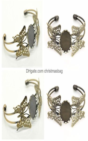 Artes y manualidades Brazalete Bandeja en blanco Base de cabujón Ajuste Christmasbag Diy Joyería Pulsera Chapado en cobre Tila Sheuble transparente Butterf8052653