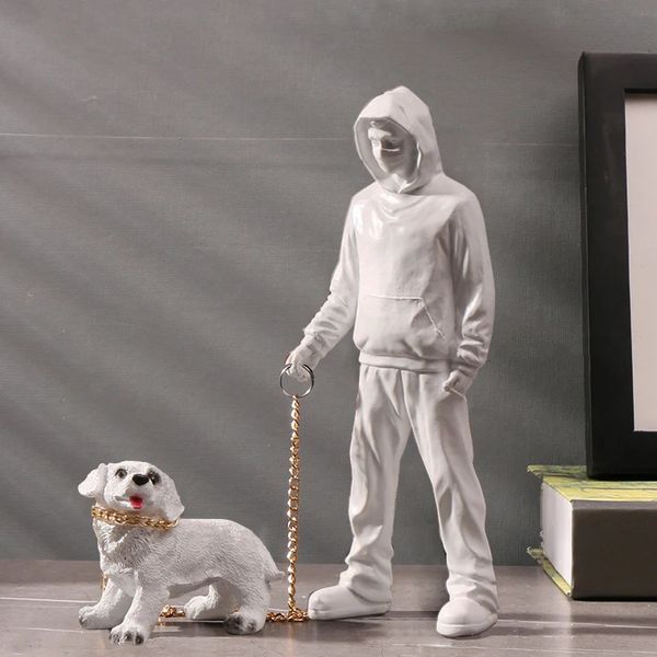 Arts et artisanat Banksy Dog Walker Sculptures Figurines Résine Décoration de la maison Décorations de maison Accessoires de bureau Décoration de salon de luxe 231017