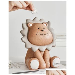 Artes y artesanías Cajas Nordic Lion Piggy Bank Grande Creativo Lindo Moneda Decoración para niños Decoración de la sala de estar Adorno Dinero Homefavor Dhuoa