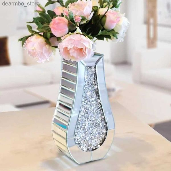 Arts et artisanat du miroir diamant cassé vase cristal argent lass décoratif vase de luxe décoration de maison vase l49