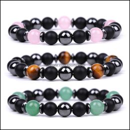 Arts et artisanat Chakra Pierre Perles Strand Bracelet Guérison Énergie Yoga Pour Hommes Femmes Rose Cristal Vert Aventurin Sports2010 Dhwk1