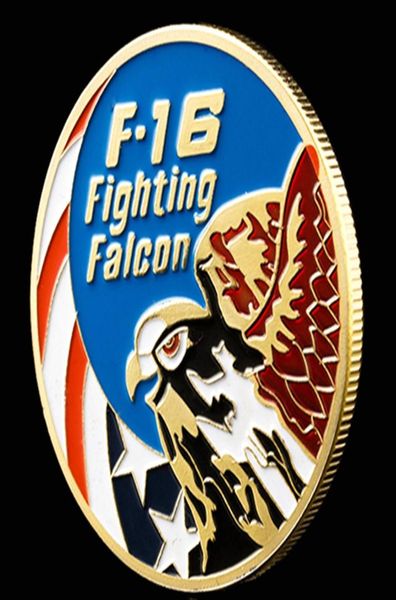 Badge de défi d'art et d'artisanat, avion de Combat américain F16, hélicoptère Falcon US Eagle, pièce plaquée or 24 carats pour collection 4581719