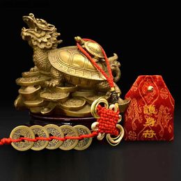 Arts et artisanat Chine Fenshii Brass Draon Turtle Tortoise Richeal Lucky Statue Metal Crafts Home Decorations Ift Metal Handicraft L49