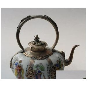 Artes y artesanías China Porcelana hecha a mano Bronce Los Ocho Inmortales Tetera Tetera Vino Olla Entrega Gota Hogar Jardín Dhqxf