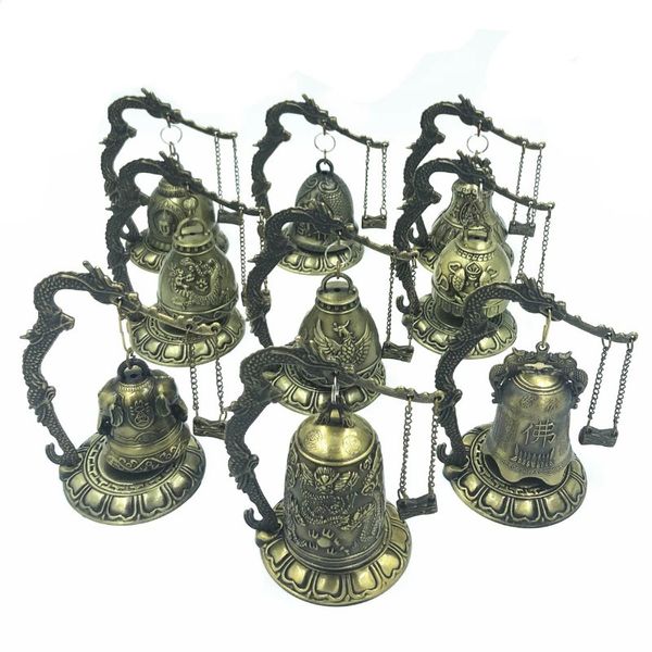Arts et artisanat chinois géomantique Artware Antique décoration de la maison en alliage de Zinc Style Vintage fente en Bronze Dragon sculpté cloche bouddhiste 231017