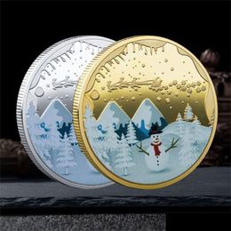 Arts et Métiers Pièce Commémorative de Noël Faveurs de Fête Personnalité Dessin Animé Père Noël Médaille Collection Artisanat Cadeau 40Mm Inventaire Dhug2