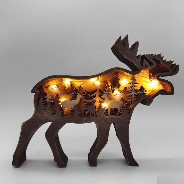 Artes y artesanías Navidad Madera Creativo Bosque de América del Norte Animal Decoración del hogar Elk Oso Pardo Adorno Gota Entrega Jardín Dhmhv