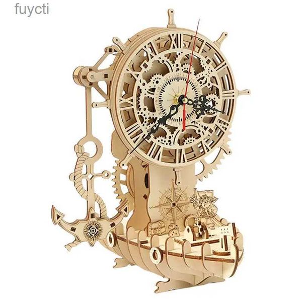 Arts et artisanat Puzzles d'horloge Kit de modèle Puzzle en bois Puzzles 3D Kits de construction en bois Puzzles en bois 3D Fabrication d'horloge de bureau Horloge pirate YQ240119