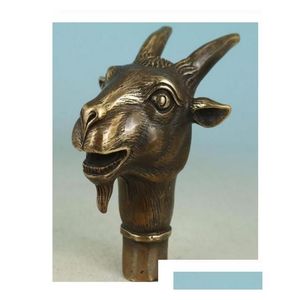 Kunst en ambacht Verzamel bronzen handgemaakt snijwerk Geitenkop Schaap Riet Wandelstok Standbeeld Hertenbeeld3837122 Drop Delivery Home Garde Dhbpu