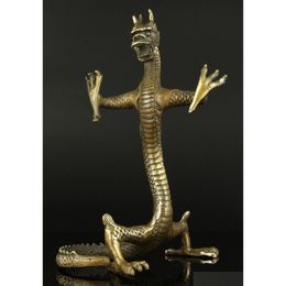 Kunst en ambachten verzamelbaar oud handwerk snijden bronzen felle staande draken standbeeld drop levering home tuin dhkm3