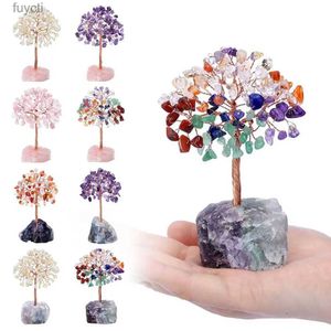 Arts et artisanat couleur cristal argent arbre fil de cuivre enveloppé agate fluorite base plantes en pot pierre artisanat pierre précieuse Reiki Chakra Feng Shui arbre YQ240119