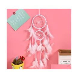 Kunst- en ambachten colorf wol dream catcher wind chime net woning meubilishing indoor trend hanger ornament muur hangende veer aankomst dhba22