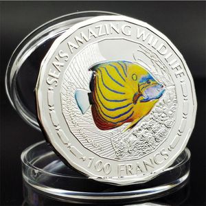 Arts et artisanat pièce commémorative pièce de monnaie de poisson de l'océan anneau bleu pièce commémorative de poisson tropical