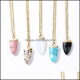 Arts et artisanat cône pierre cristal charmes chaîne en or pendentif colliers noir bleu opale quartz gros bijoux pour femmes D Sports2010 Dhmaf