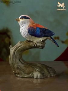 Artisanat artisanat artisanat cuivre animal fiurine argent poitrine de soie couronnée statue d'oiseau en laiton sculpture animale birds collection intérieur décor l49