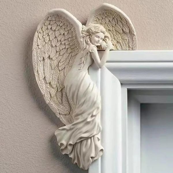 Arts et artisanat Sculpture murale d'angle 3D ailes en forme de cœur détails réalistes figurines en résine cadre de porte gauche/droite décor d'ange ornement de statue 231017