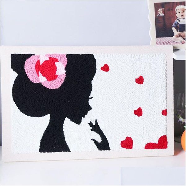 Artes y artesanías Algodón Chica Corazón Perforación Bordado Lana Pintura decorativa DIY Hecho a mano Cruz Herramienta de descompresión Material Paquete Dhnuv