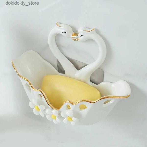 Arts et artisanat créativité céramique cygne swan punch-sans savon box de savon plat décoration de salle de bain storae accessoires de salle de bain modernes articles ménagersl2447