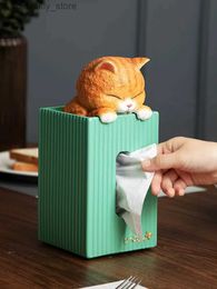 Kunst en ambachten creativiteit orane kat vierkante weefsel doos hars ambachten livin kamer salontafel dininetafel tissue box houder home decorationsl2447